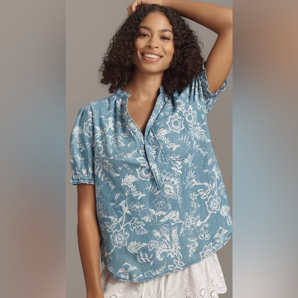 NEW NWT $120 Sz XS ANTHROPOLOGIE PILCRO ALY SHIRT PUFF SLEEVE COTTON